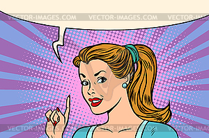 Pop art woman pointing finger - vector clipart / vector image