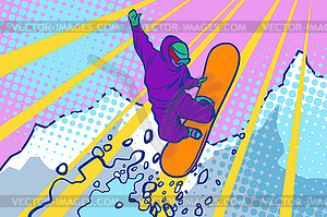 Snowboarder jumping, winter sports, active lifestyle - vector clipart