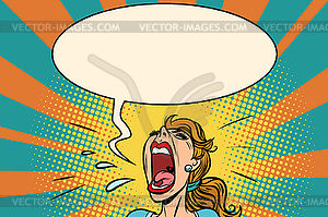 Girl pop art screams in panic - vector image