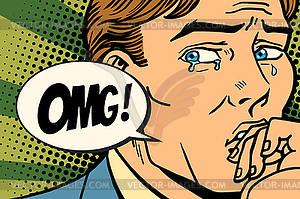 OMG man is crying, bad feelings - vector clip art