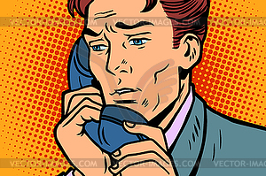 Pop art businessman talking on phone - vector clipart