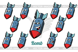 Aircraft bomb emotions emoticons set - vector image