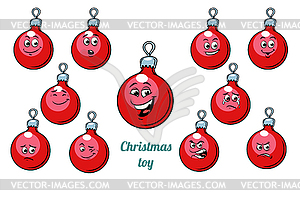 Christmas ball emotions emoticons set - vector image