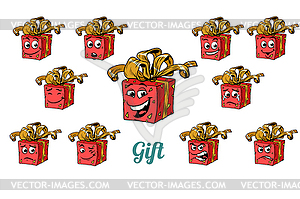 Gift box emotions emoticons set - vector image