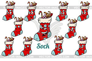 Christmas gift sock emotions emoticons set bac - vector clip art