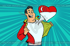 Singapore patriot male sports fan flag heart - vector clipart