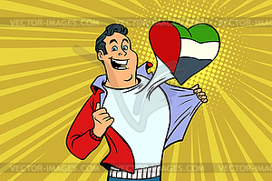 UAE patriot male sports fan flag heart - vector clip art