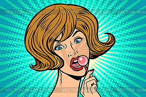 Beautiful woman licking Lollipop - vector clip art