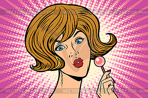 Pop art woman and Lollipop - vector clipart