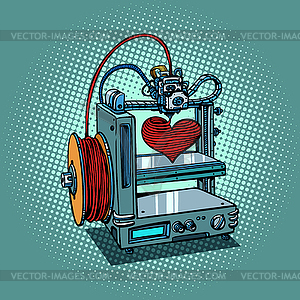 Bioprinter prints love heart 3D printer - vector image