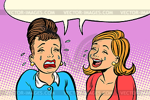 Girlfriend women one cries, other laughs - vector clipart / vector image