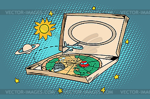 Travel tourism concept, cosmos pizza planet earth - vector clipart