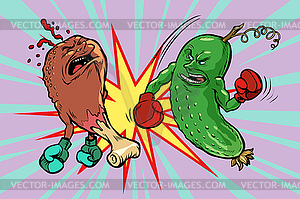 Cucumber beats fast food fried chicken leg - vector EPS clipart