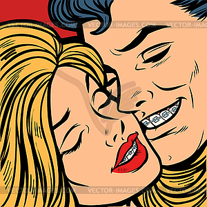 Man and woman in braces on teeth - vector image