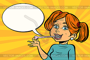 Cute young woman with chewing gum - vector clipart