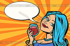 Lovely woman with glass of wine - color vector clipart