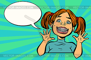 Funny girl with braces - vector image