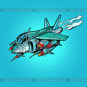 Military assault aircraft with bombs and missiles - vector image