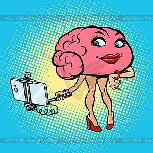 Character brain Woman selfie stick photo - vector clipart / vector image