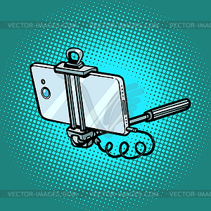 Monopod with smartphone, gadgets and technician - vector image