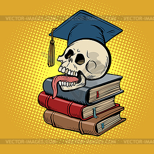 Человеческий череп на книгах - векторная иллюстрация