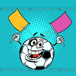 Вентилятор с флагами. Футбольный мяч. Веселая - векторное изображение клипарта