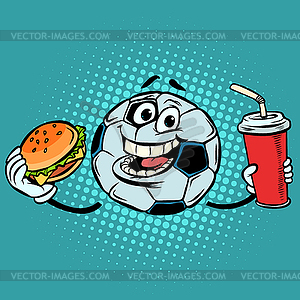 Break match. Fast food Cola and Burger. Football - vector clip art