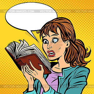 Shocked girl reading book - vector image