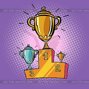 Cups winner, first second third place pedestal. - vector clipart