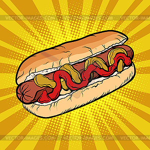 Hot dog sausage ketchup mustard - vector image