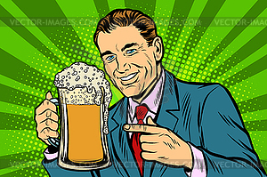 Man with mug of beer foam - vector clipart