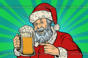 Santa Claus with mug of beer foam. Christmas and Ne - vector image