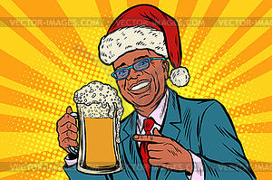 Christmas and New year. man with mug of beer foam. - vector clipart