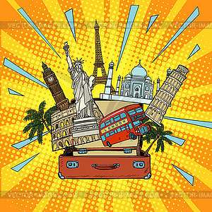 Tourism and travel concept. America Europe Asia - vector clipart