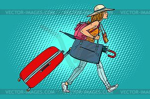 Женщина-путешественница с багажом - иллюстрация в векторе
