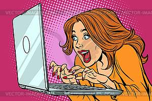 Woman typing on laptop keyboard - vector clipart