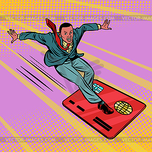 Businessman and Bank card. Extreme sports speed on - vector EPS clipart