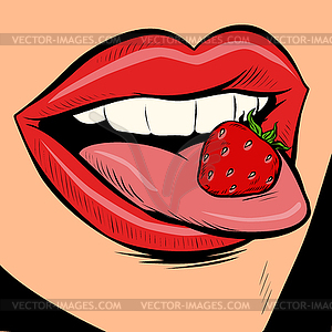 Strawberry female tongue mouth - vector clip art