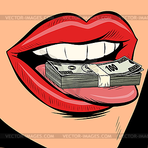 Money dollars female tongue mouth - vector clipart / vector image