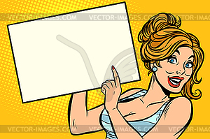 Woman points to blank - royalty-free vector clipart