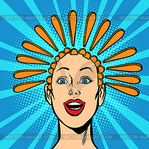 Exclamation point, hair on head, woman and answer - vector EPS clipart