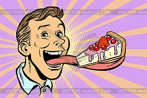 Man with cake in long tongue - vector clipart