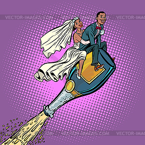 Bride and groom wedding. African American couple. - vector clipart / vector image