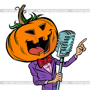 Halloween pumpkin character singer. Isolate - vector image