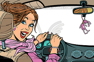 Beautiful woman driver in car. Isolate - vector clipart