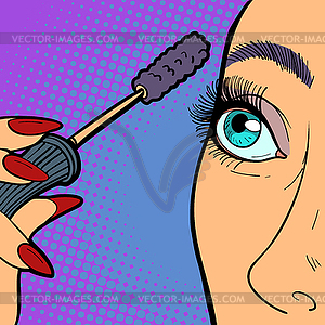 Woman paints eyelashes, makeup - royalty-free vector clipart