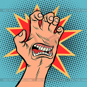 Mouth emotion anger hand scratch gesture - vector image