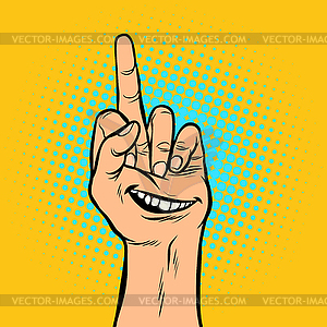Smile joy emotion fuck you hand gesture - vector clipart