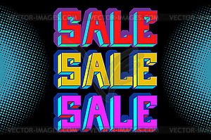 Sale black blue pop art background - vector clipart