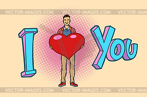 I love you. young man with valentine heart - vector image